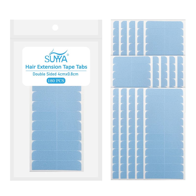 SUYYA 180 Pieces Hair Extension Tape Tabs Double Sided Extension Tapes for Replacement 4cm x08cm Blue 180 Pieces