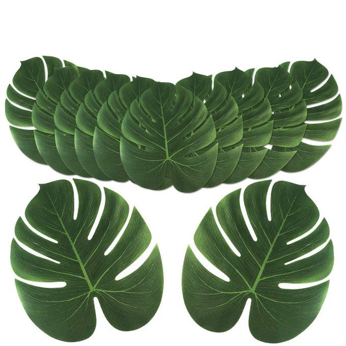 24pcs Large Artificial Tropical Palm Leaves Faux Safari Leaves Monstera Fake Leaves Hawaiian Luau Party Jungle Beach Theme Decorations for Birthday Party Safari Table Decorations Supplies