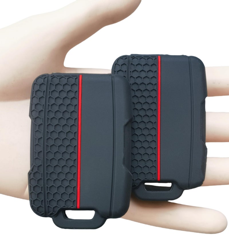 RUNZUIE 2Pcs 4 Buttons Silicone Smart Key Fob Cover for 2014-2019 GMC Canyon Sierra Yukon Chevrolet Chevy Colorado Silverado Suburban Tahoe (Black with Red/White) - Image 4