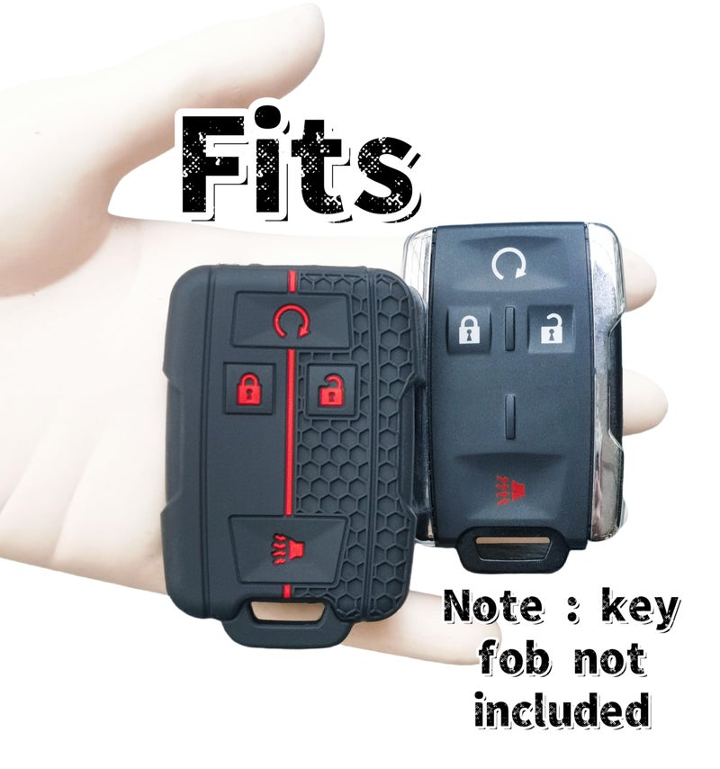 RUNZUIE 2Pcs 4 Buttons Silicone Smart Key Fob Cover for 2014-2019 GMC Canyon Sierra Yukon Chevrolet Chevy Colorado Silverado Suburban Tahoe (Black with Red/White) - Image 2