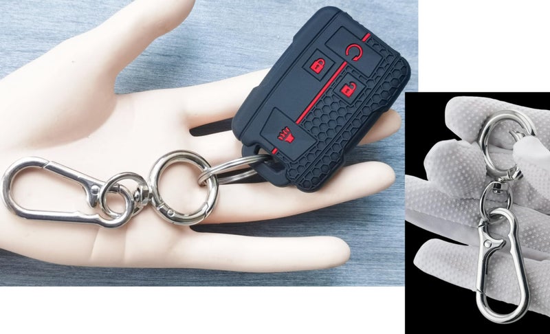 RUNZUIE 2Pcs 4 Buttons Silicone Smart Key Fob Cover for 2014-2019 GMC Canyon Sierra Yukon Chevrolet Chevy Colorado Silverado Suburban Tahoe (Black with Red/White) - Image 3