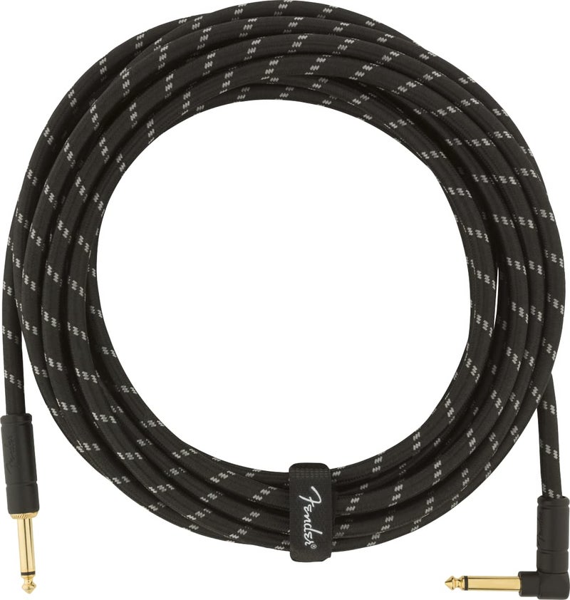 Fender Deluxe Series Instrument Cable, Guitar Cable, Guitar Accessories, Straight/Angle, Black Tweed, 18.6ft - Image 1