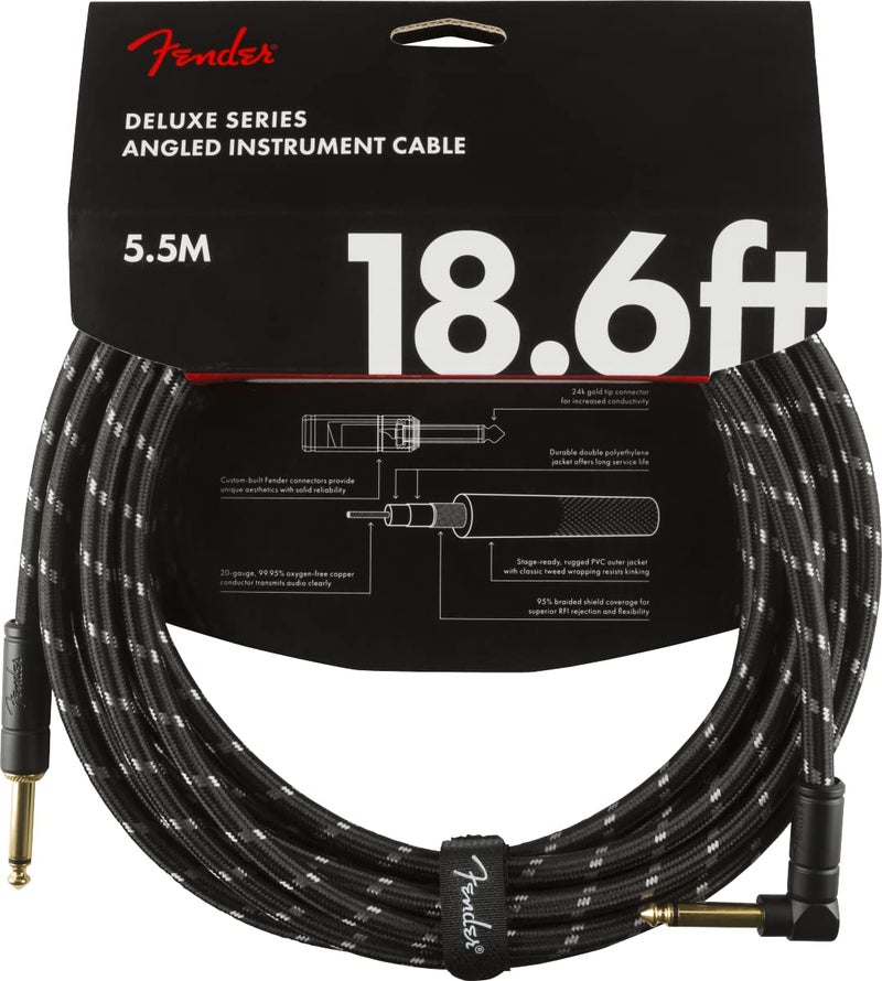 Fender Deluxe Series Instrument Cable, Guitar Cable, Guitar Accessories, Straight/Angle, Black Tweed, 18.6ft - Image 4
