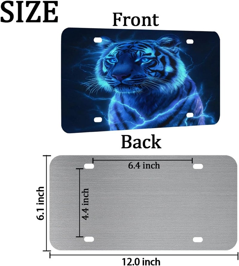 Blue Tiger License Plate Front License Plates Cover Cool Powerful Animals Aluminum Metal Car Accessory, 6x12 Inch Novelty Vanity Tag Decor with 4 Holes for Men & Women - Image 4
