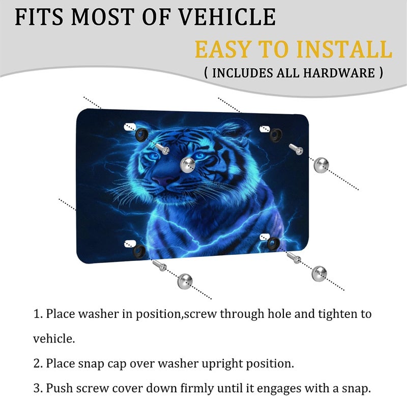Blue Tiger License Plate Front License Plates Cover Cool Powerful Animals Aluminum Metal Car Accessory, 6x12 Inch Novelty Vanity Tag Decor with 4 Holes for Men & Women - Image 3