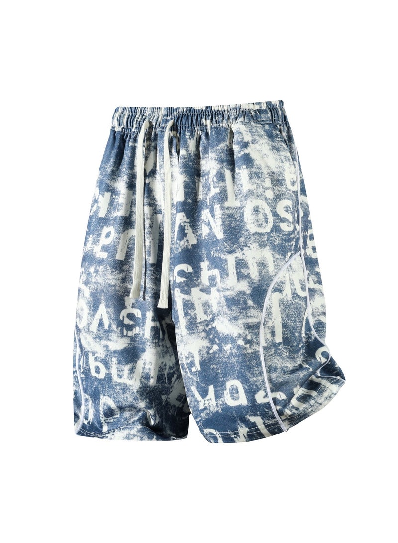 3 Pairs Men's Casual Shorts, Lightweight Mid-Rise Distressed Letter Print - Image 3