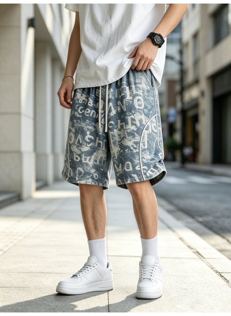 3 Pairs Men's Casual Shorts, Lightweight Mid-Rise Distressed Letter Print - Image 5