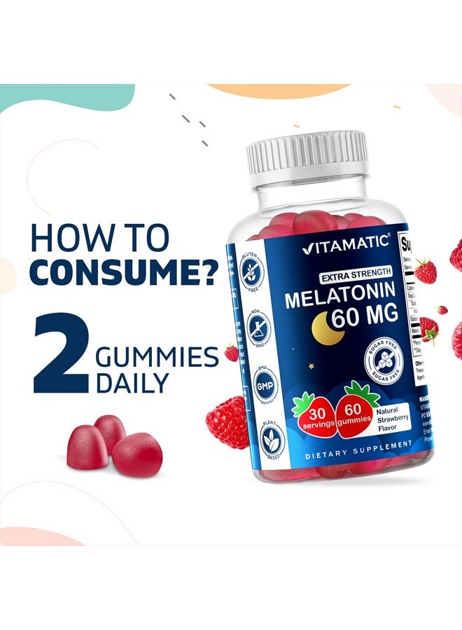 Vitamatic ميلاتونين خالي من السكر 60 ملغ - 60 حبة جيلاتينية نباتية - مكمل غير مسبب للإدمان - Image 4