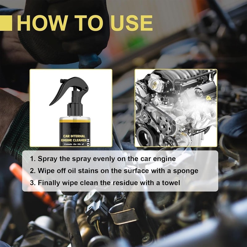 Engine Cleaner Spray, (1PC x 3.38 Fl. oz), Car, Pickup, Van, Motorcycle, Automotive and Machine Engine Cleaner, Removes Dirt, Grime, Grease Remover (Include Sponge, towel) - Image 5