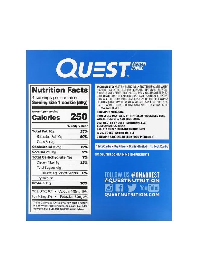 QUEST NUTRITION Protein Cookie Chocolate Chip 4 Pack 2.08 oz 59 g Each  - Image 2