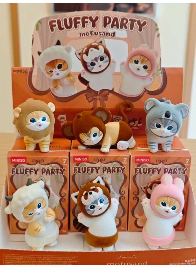MINISO x mofusand Fluffy Party Collection Plush Blind Box, Full Display Set of 6 Sealed Mystery Boxes, Character Collectible for Display and Gifting - Image 2