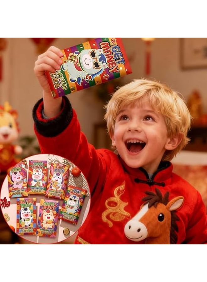 مجموعة مظاريف حمراء احتفالية بالحجم ب، 6 قطع، مطبوعة بارزة بورق معدني، هدايا رأس السنة الصينية - Image 4