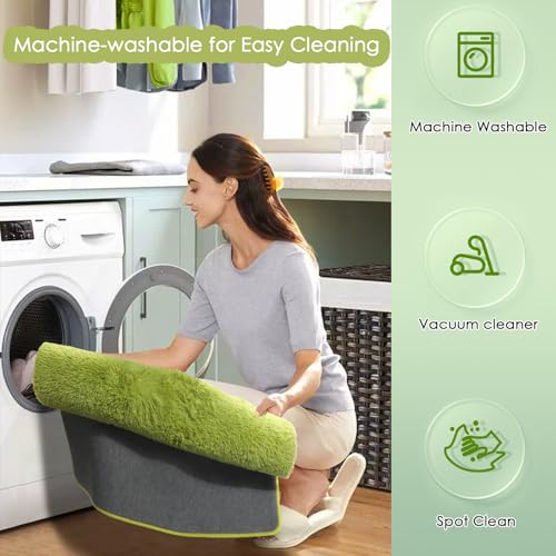 Amdrebio Grass Green Area Rugs for Bedroom, Fluffy Shag Plush Rug 5x7 for Kids Room Living Room Baby Nursery Decor Aesthetic, Cute Fuzzy Floor Furry Cool Shaggy Fuzzy Moss Carpet for Dorm Classroom Playroom - Image 4