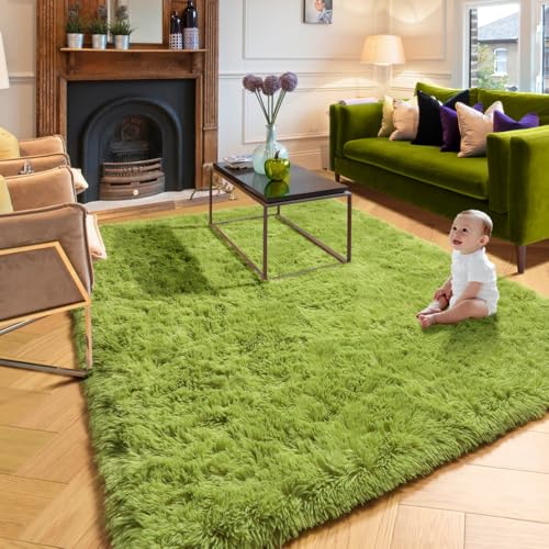 Amdrebio Grass Green Area Rugs for Bedroom, Fluffy Shag Plush Rug 5x7 for Kids Room Living Room Baby Nursery Decor Aesthetic, Cute Fuzzy Floor Furry Cool Shaggy Fuzzy Moss Carpet for Dorm Classroom Playroom - Image 5
