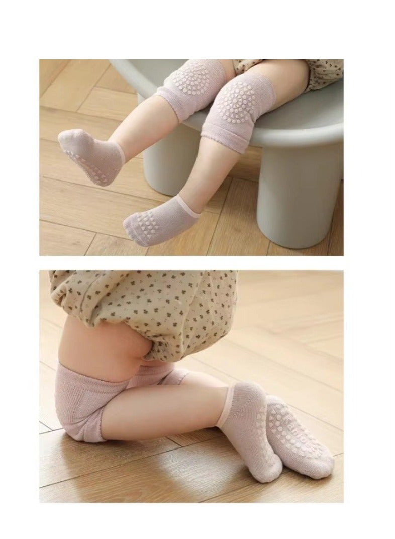 BAIG Baby Knee Pads Socks Set for Girls Boys Summer Solid Color Anti Slip Socks Kid Crawling Safety Floor Sock Leg Knee Protector 