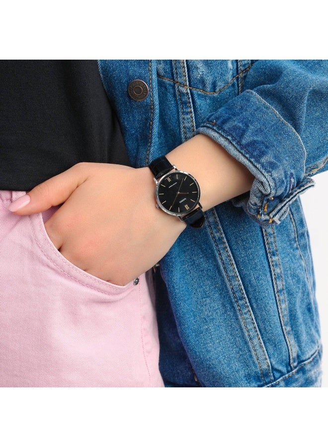 كاسيو ساعة كاسيو LTP-VT01GL-1B للنساء – حزام جلد أسود مع قرص أسود بسيط وإطار ذهبي - Image 2