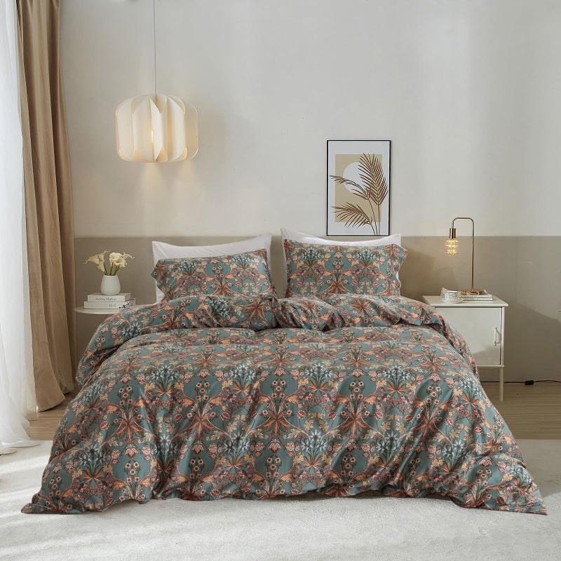 EAVD Boho Floral Comforter Set Fluffy Soft Microfiber Garden Floral Bedding Set with 2 Pillowcases Vintage Style Botanical Comforter Set for All-Season - Image 1