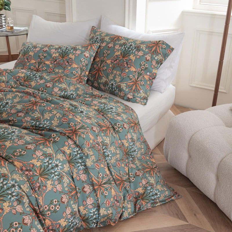 EAVD Boho Floral Comforter Set Fluffy Soft Microfiber Garden Floral Bedding Set with 2 Pillowcases Vintage Style Botanical Comforter Set for All-Season - Image 5