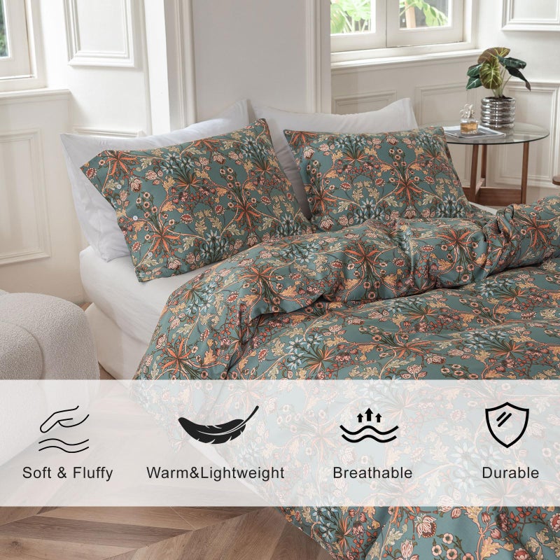 EAVD Boho Floral Comforter Set Fluffy Soft Microfiber Garden Floral Bedding Set with 2 Pillowcases Vintage Style Botanical Comforter Set for All-Season - Image 2