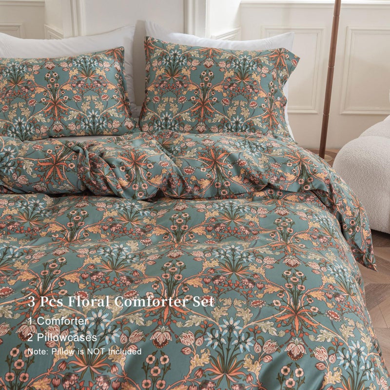 EAVD Boho Floral Comforter Set Fluffy Soft Microfiber Garden Floral Bedding Set with 2 Pillowcases Vintage Style Botanical Comforter Set for All-Season - Image 3