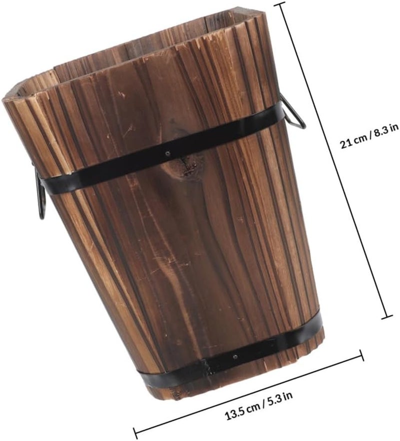 BESTonZON Retro Solid Wood Flower Pot Decorative Wooden Bucket for Indoor Outdoor Plants Succulent Planter Corrosion-Resistant Small Rustic Wooden Pail for Home Garden - Image 2