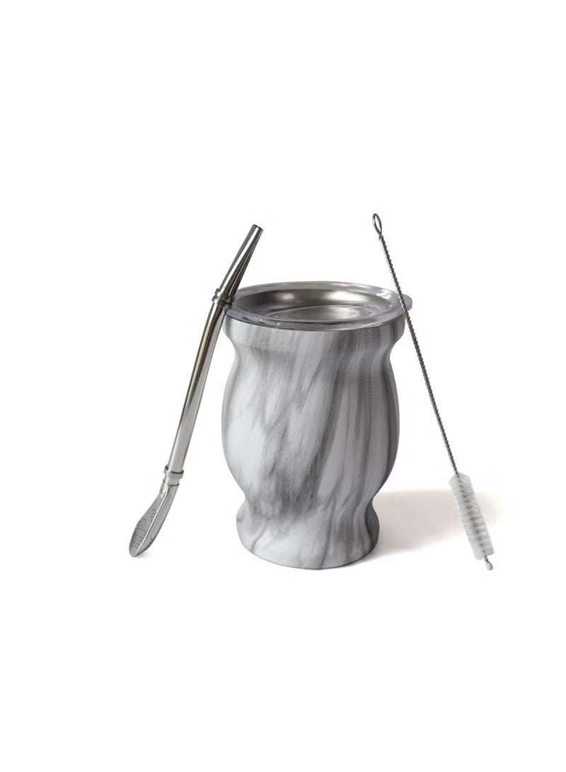 جين لى تشيانغ كوب شاي يربا ماتي، مصنوع من الفولاذ المقاوم للصدأ بجدار مزدوج، سهل الغسل، معزول للاستخدام المنزلي، مع قرع ماتي لشرب أوراق يربا ماتي السائبة مع قشة بومبيلا، 230 مل - Image 1