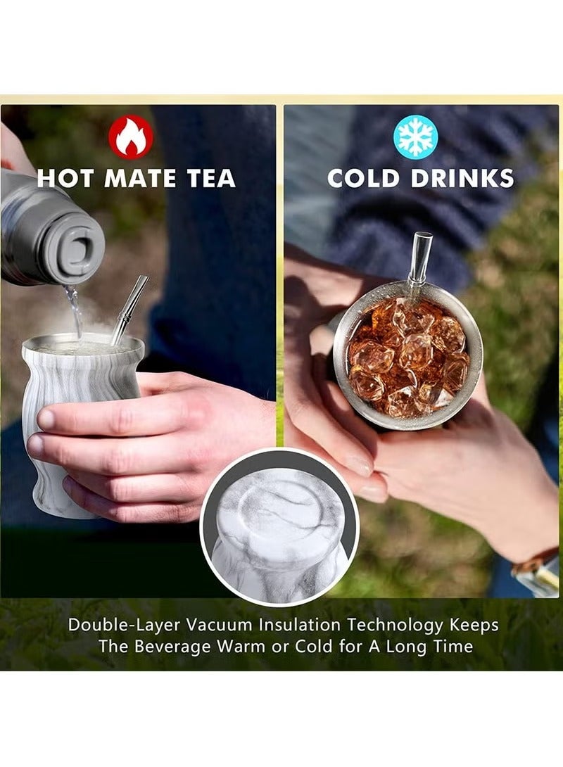 جين لى تشيانغ كوب شاي يربا ماتي، مصنوع من الفولاذ المقاوم للصدأ بجدار مزدوج، سهل الغسل، معزول للاستخدام المنزلي، مع قرع ماتي لشرب أوراق يربا ماتي السائبة مع قشة بومبيلا، 230 مل - Image 2