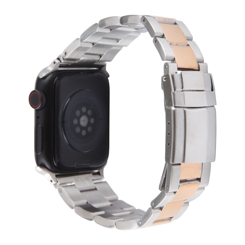 erorex For Apple Watch Se 44Mm Three-Bead Stainless Steel Watch Band(Silver Rose Gold) - Image 2