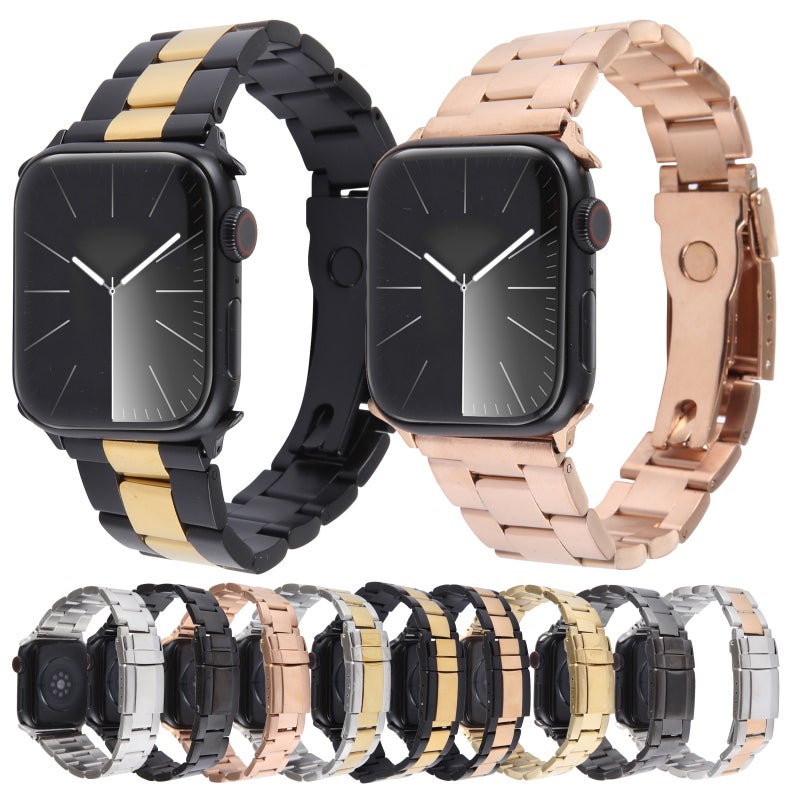 erorex For Apple Watch Se 44Mm Three-Bead Stainless Steel Watch Band(Silver Rose Gold) - Image 5