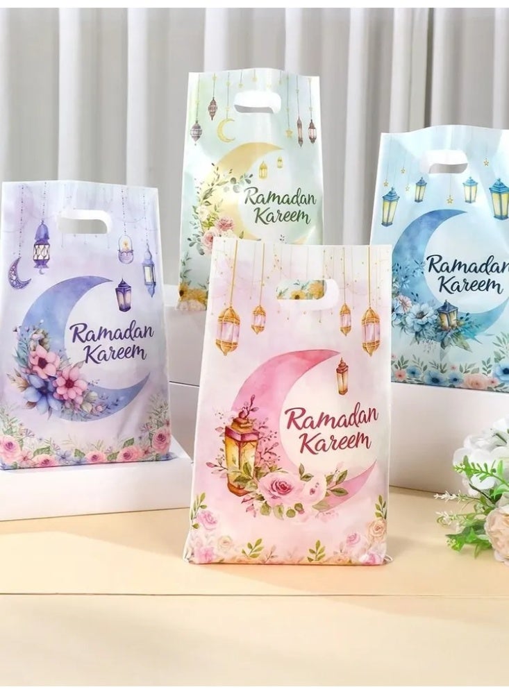 50PCS Ramadan Kareem Eid Mubarak Gift Bags – 4 Designs Moon Lantern Party Favor Bags 25×16.5cm - Image 2