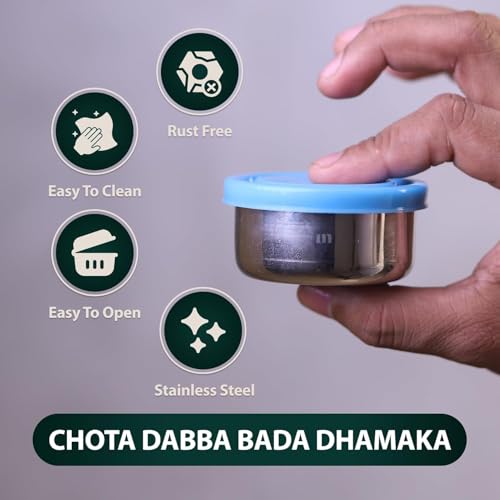 MARU Small Steel Containers, Small Tiffin Box for Chutney with Food Grade Silicone Lids, Kitchen Containers Set Steel Ideal for Chutney, Salad, Pickle - 50ml * 2 pcs & 100ml * 2 pcs, Set of 4 (Green) - Image 3