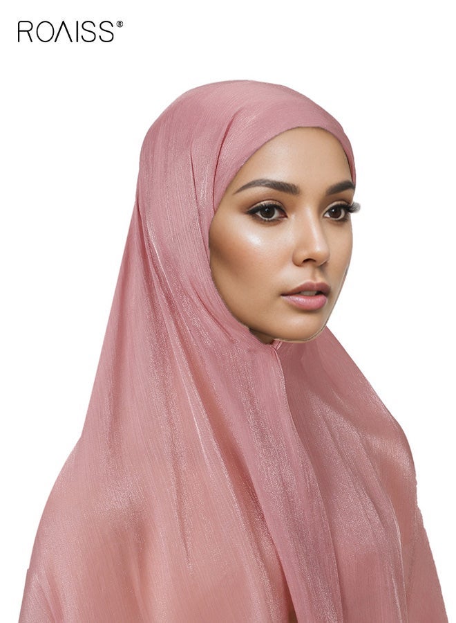 رويس وشاح شيفون سادة اللون للنساء مع بطانة مدمجة، شال خفيف الوزن، شفاف ولامع، إكسسوار أنيق للرأس للارتداء اليومي - Image 1