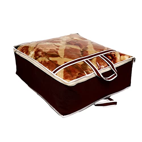 AARON INC Presents Non Woven Blanket Storage Bag With Front Handle Large Transparent Clear Window Large Size Storage Bag Cover Under Bed Storage (Brown Pack of 2) - Image 2