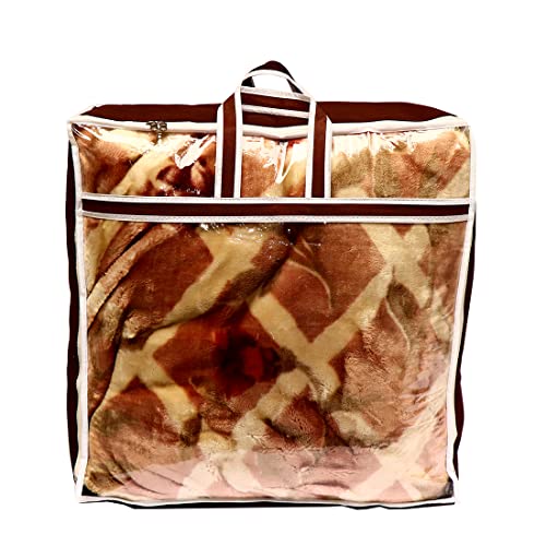 AARON INC Presents Non Woven Blanket Storage Bag With Front Handle Large Transparent Clear Window Large Size Storage Bag Cover Under Bed Storage (Brown Pack of 2) - Image 4