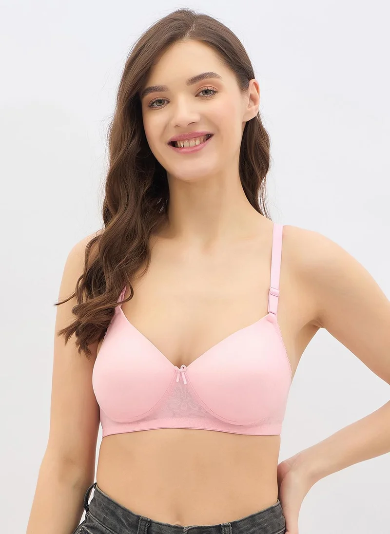 Clovia Clovia Padded Non-Wired Full Coverage Floral Print Multiway Bra in Powder Pink