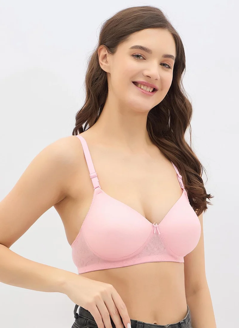 Clovia Pink Clovia Padded Non-Wired Full Coverage Floral Print Multiway Bra in Powder Pink for Women | Best Price UAE