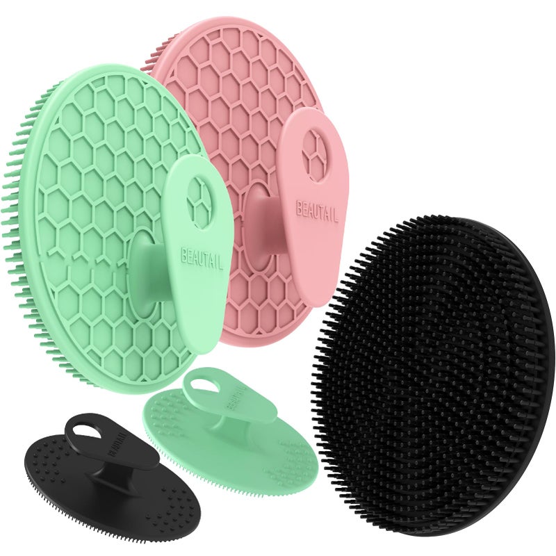 BEAUTAIL Silicone Body and Face Scrubber Set 5 Pack BEAUTAIL Shower Bath Scrubber Gentle Exfoliating Brush for Women Men Sensitive Skin More Hygienic Than Traditional Loofah Long Lasting BlackPinkGreen - Image 3