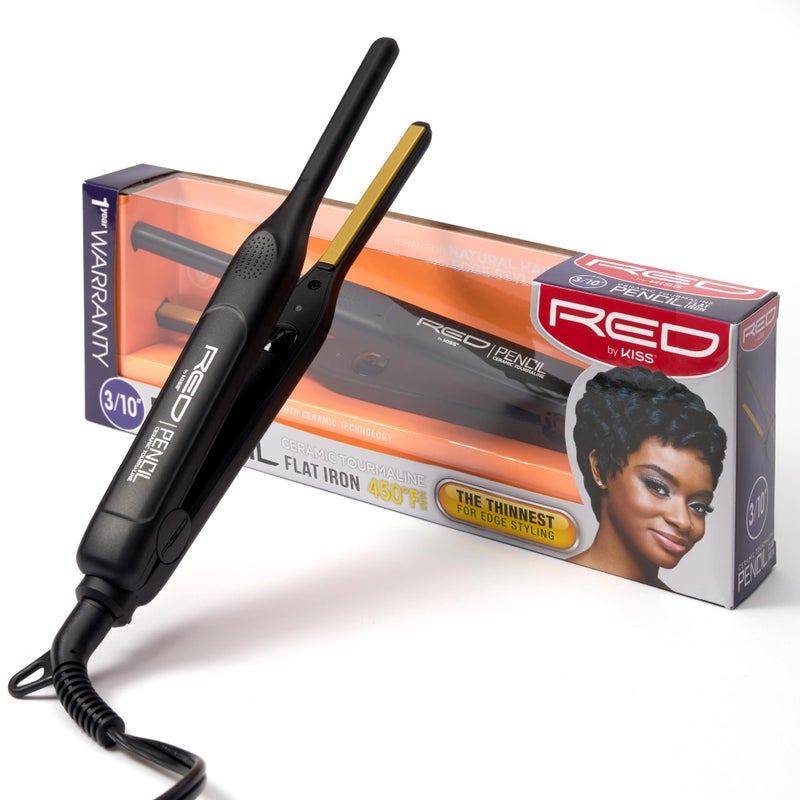 Red by Kiss Kiss Red by Pencil Flat Iron Hair Straightener, 0.3 Inch, Ceramic - Image 1