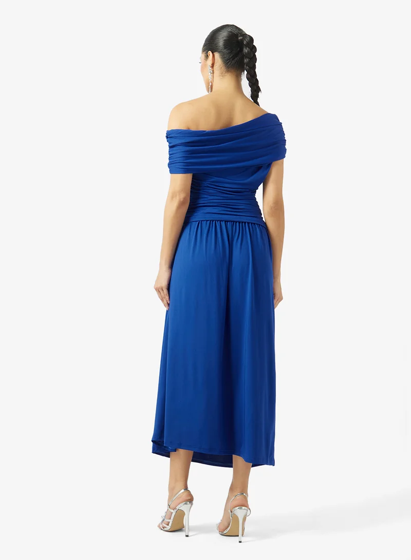ELLA Aysmmetric Neck Ruched Dress