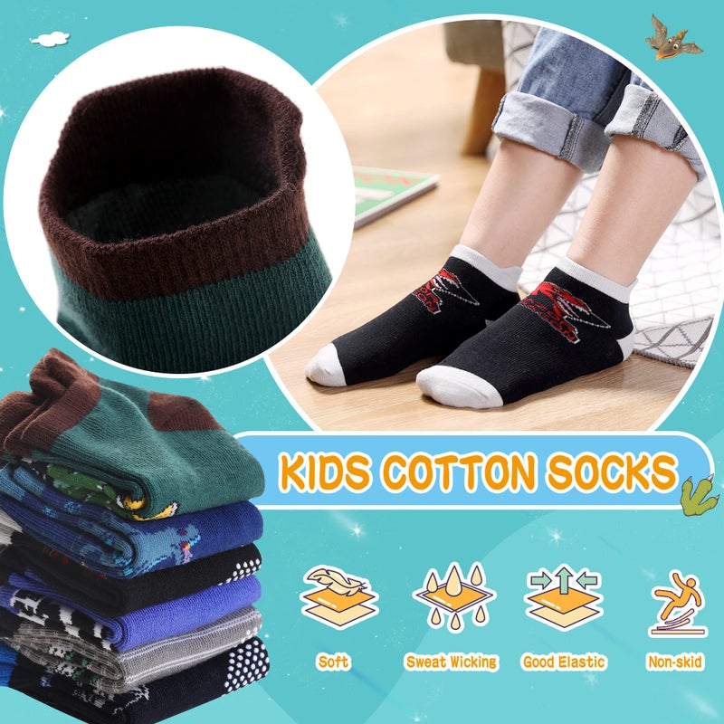 Eyean Kids Ankle Cotton Socks Cute Animal Pattern Soft Non Slip Boys Girls No Show Socks 6 Pairs (Non Slip-Dinosaur, 6-8 Years) - Image 3