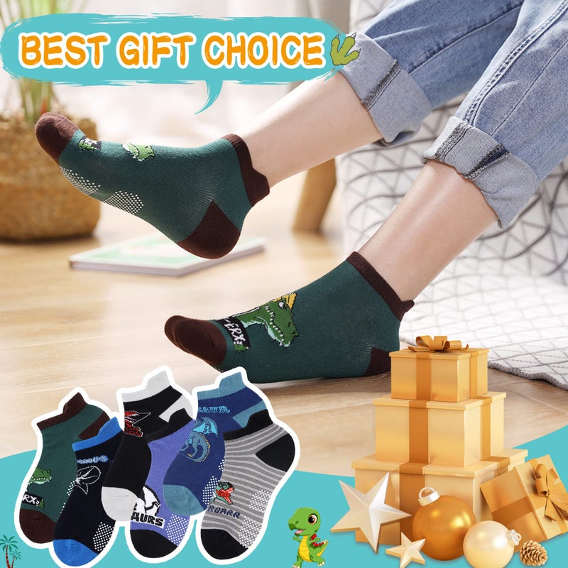 Eyean Kids Ankle Cotton Socks Cute Animal Pattern Soft Non Slip Boys Girls No Show Socks 6 Pairs (Non Slip-Dinosaur, 6-8 Years) - Image 4