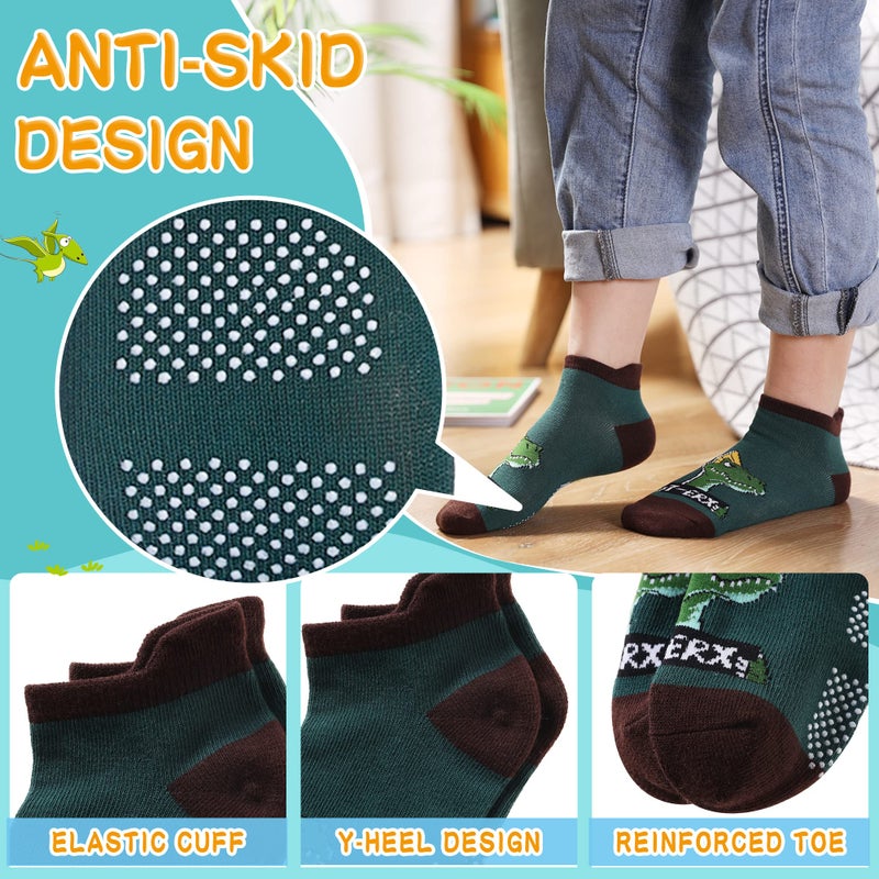 Eyean Kids Ankle Cotton Socks Cute Animal Pattern Soft Non Slip Boys Girls No Show Socks 6 Pairs (Non Slip-Dinosaur, 6-8 Years) - Image 5