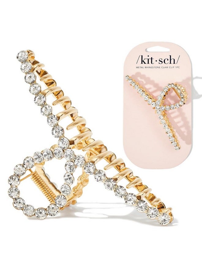 Kitsch Kitsch Loop-Shaped Rhinestone Claw Clip, Metal Hair Clips for Thick Hair, Large Gold Rhinestone Hair Clips for Styling - Image 1