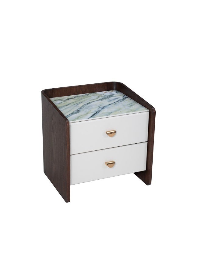 DANUBE HOME Alhamra Night Stand | Multifunctional Bedside Table | Space Saving Nightstand Side Table | Modern Design Furniture For Bedroom L58xW52xH57cm -D.Brown/White/Green - Image 3