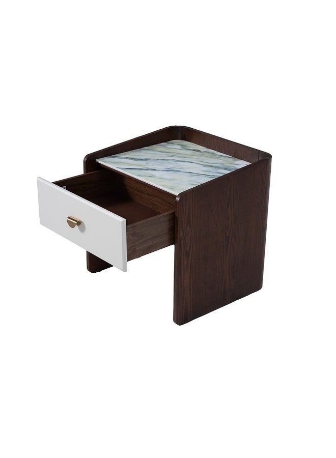 DANUBE HOME Alhamra Night Stand | Multifunctional Bedside Table | Space Saving Nightstand Side Table | Modern Design Furniture For Bedroom L58xW52xH57cm -D.Brown/White/Green - Image 5