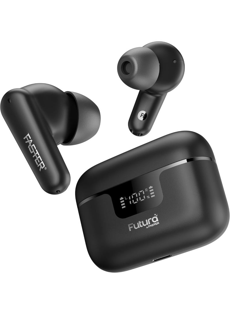 Faster Futura AI-100 Real-Time Translation 100+ Languages Wireless Earbuds with Bluetooth 6.0, Voice Recorder, TWS+ AI Translator, Voice Assistant & ANC, 15H Total Playtime for Business & Travel (Black) - Image 1