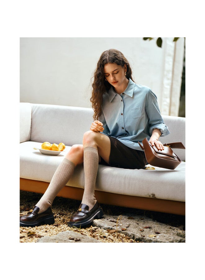 Olrain Women's Autumn Corduroy Blue Commuter Shirt Elegant Versatile Long Sleeve Top Blue XL - Image 1