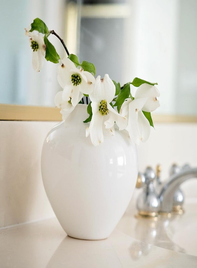 Willowy 5 Inch Small White Porcelain Vase with Glossy Finish - Small Vases for Flowers, for Centerpieces, Mini/Short White Vase - Image 1