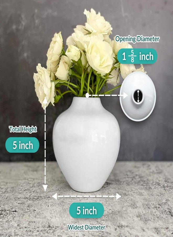 Willowy 5 Inch Small White Porcelain Vase with Glossy Finish - Small Vases for Flowers, for Centerpieces, Mini/Short White Vase - Image 2