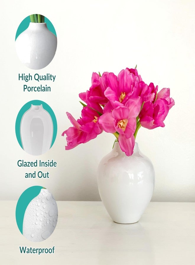 Willowy 5 Inch Small White Porcelain Vase with Glossy Finish - Small Vases for Flowers, for Centerpieces, Mini/Short White Vase - Image 3